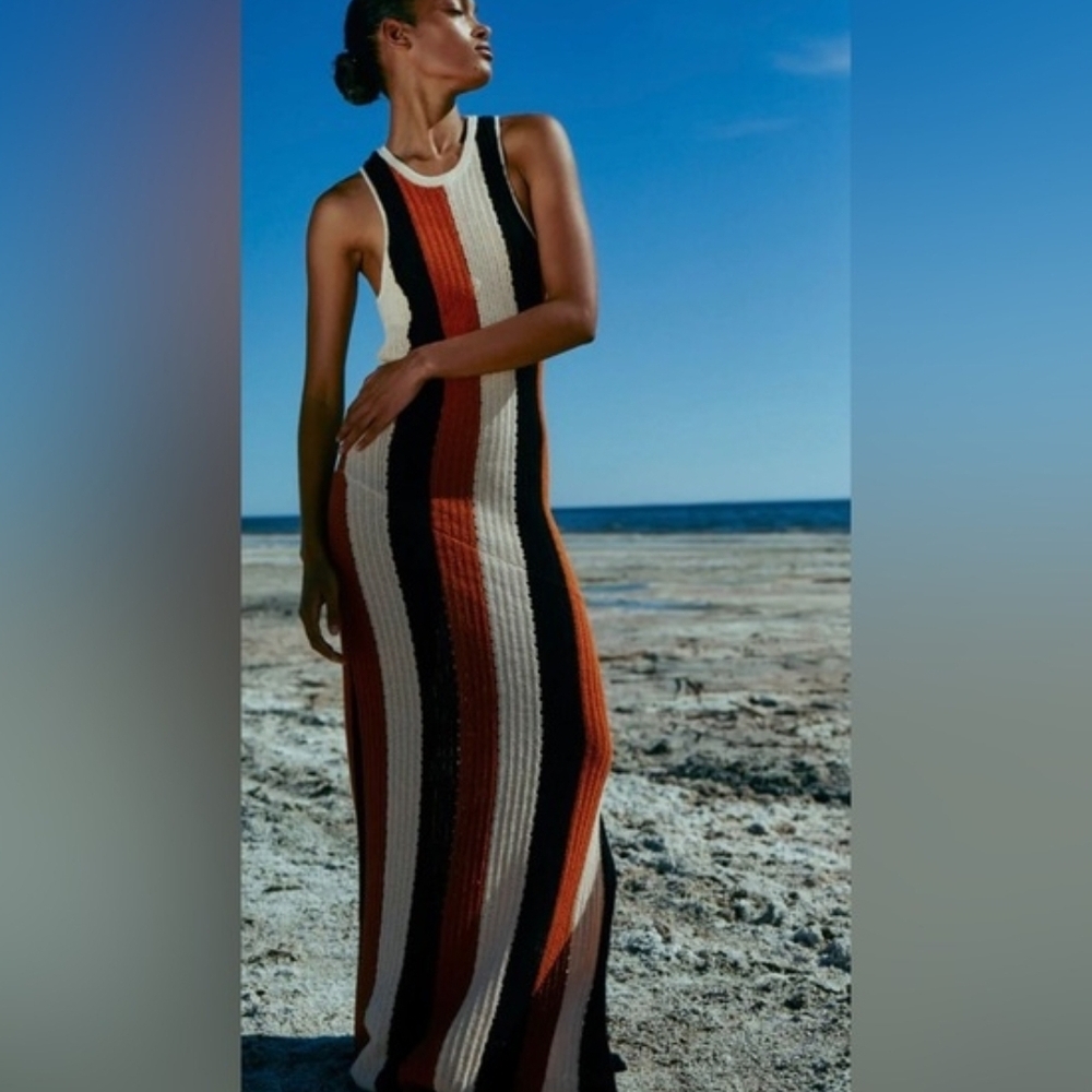 A.L.C. Marco Vertical Stripe Cotton Pointelle Maxi Dress - Picture 2 of 16